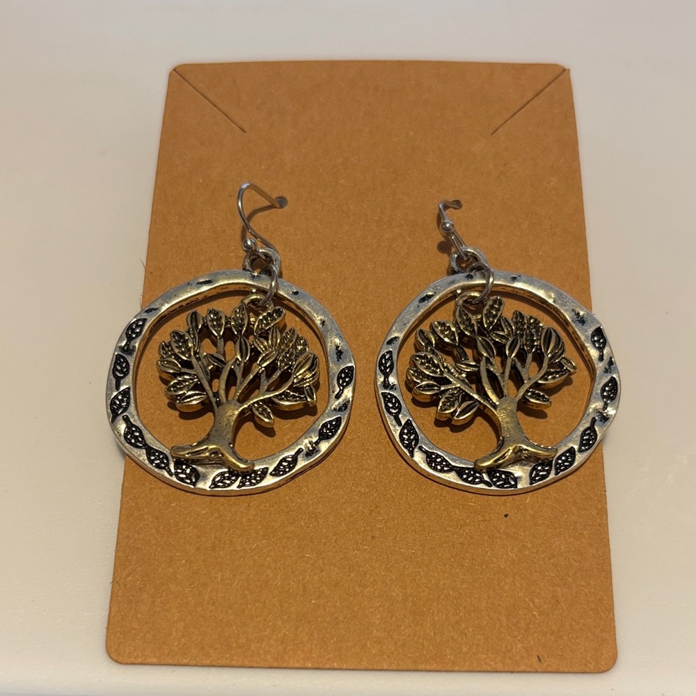 Fashion Jewelry Silver-Tone Tree of Life Drop Earrings
